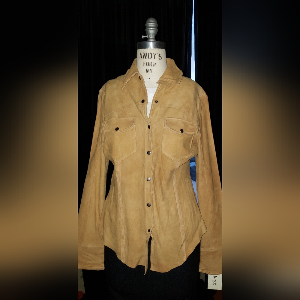 Brand new lambskin stretch leather western fitted shirt rich tan shirt jacket
